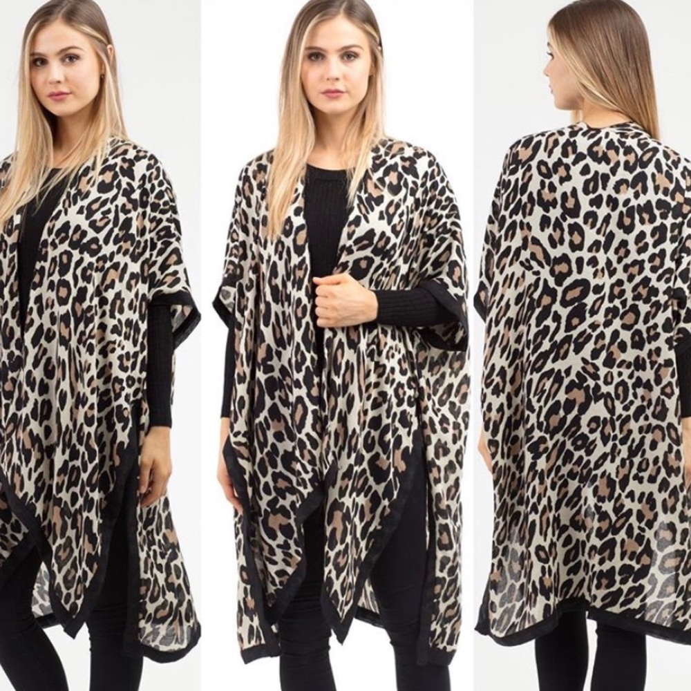Long Leopard Kimono/Cover Up Trimmed in Black